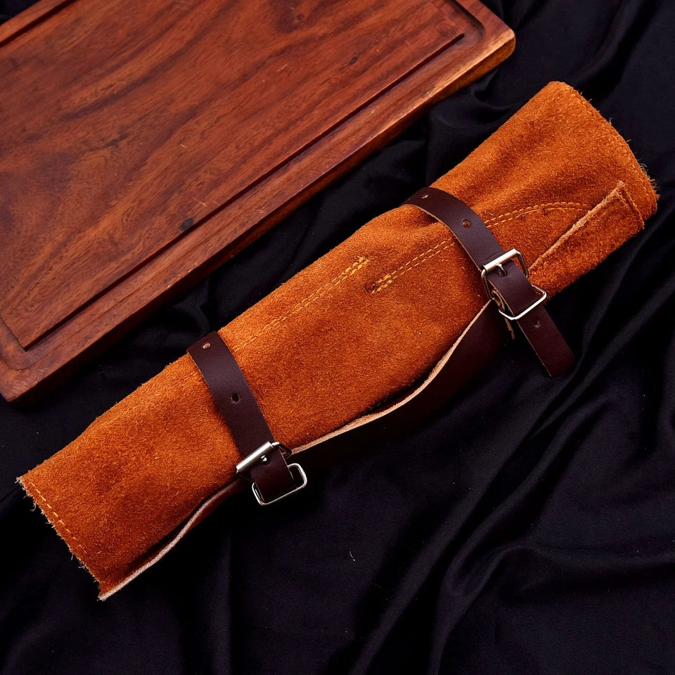 Custom Handmade Damascus 5-Piece Chef Knife Set – Texas Flag Handle with Leather Bag | Arham Cutlery