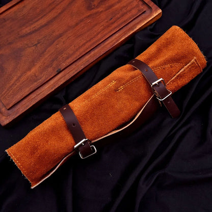 Custom Handmade Damascus 5-Piece Chef Knife Set – Texas Flag Handle with Leather Bag | Arham Cutlery