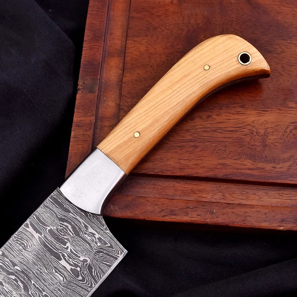 Handmade Damascus 5-Piece Chef Knife Set – Hammered Blades, Wood Handles & Leather Bag | Arham Cutlery