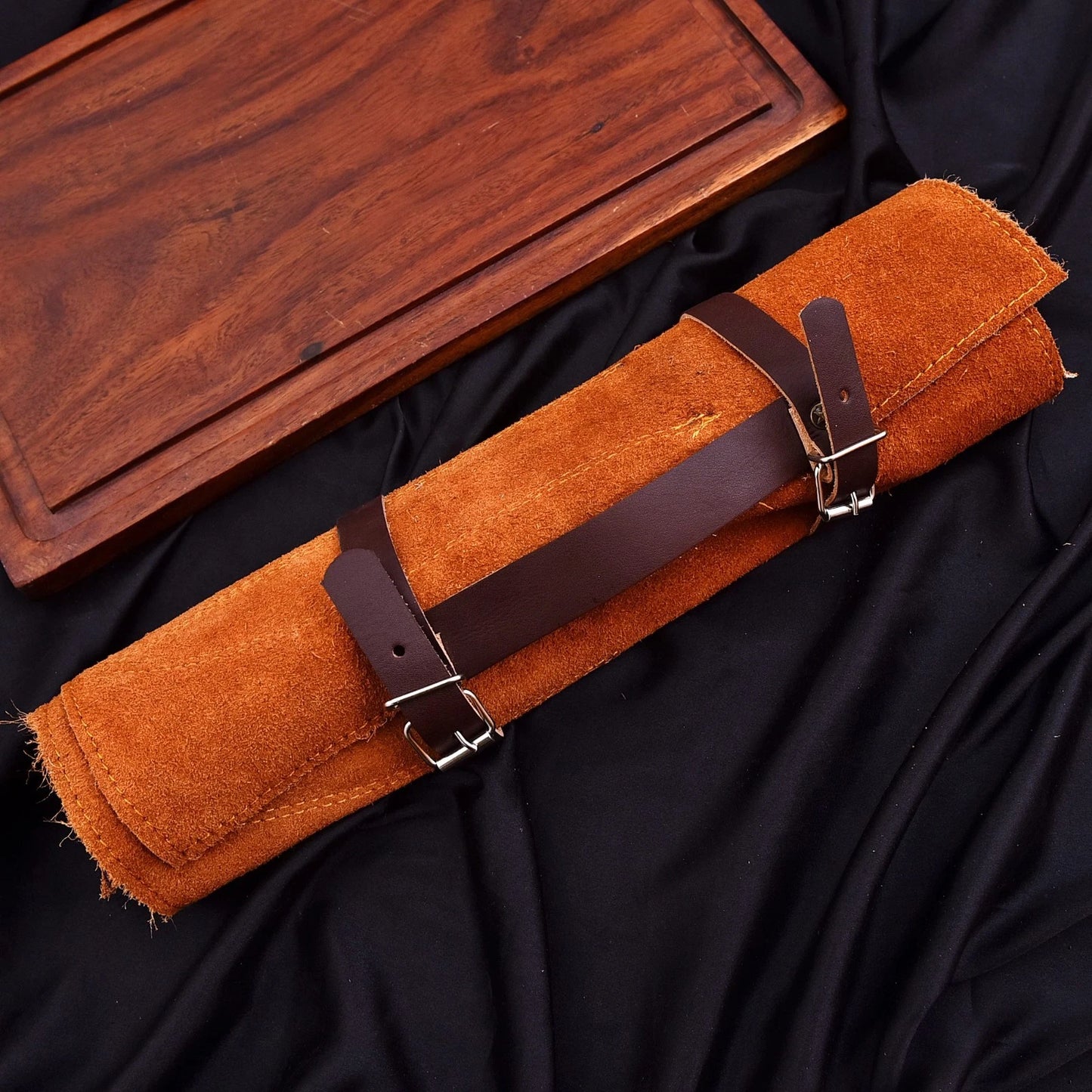 Handmade Damascus 5-Piece Chef Knife Set – Hammered Blades, Wood Handles & Leather Bag | Arham Cutlery