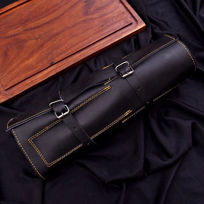 Custom Handmade Damascus 7-Piece Chef Knife Set with Wood Handles & Leather Bag | Arham Cutlery