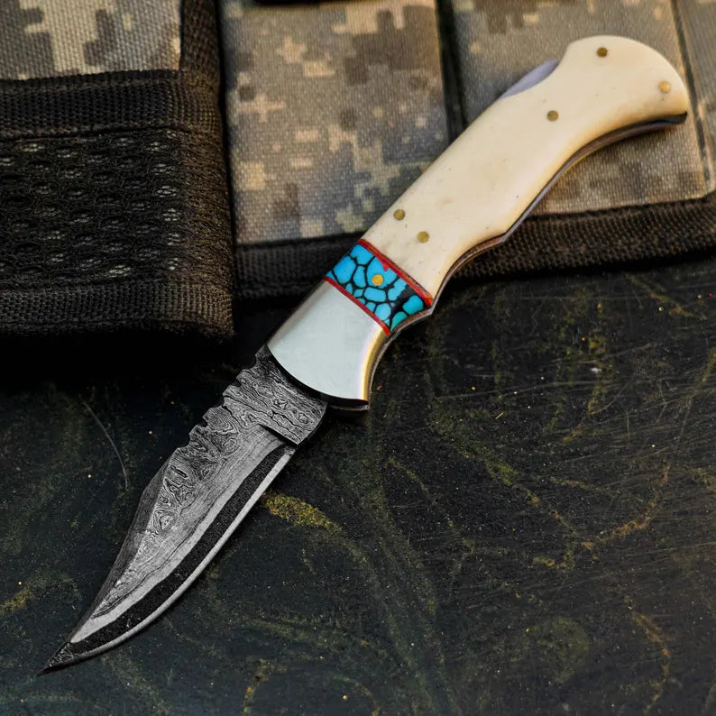 Handmade Damascus Knife with Camel Bone Handle Arham Cutlery