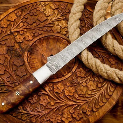 Handmade Damascus Fillet Knife – 8” Precision Blade with Rosewood Handle | Arham Cutlery