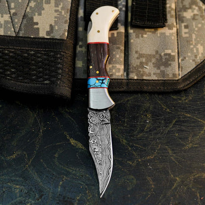 Handmade Damascus Knife with Camel Bone & Wenge Wood Handle Arham Cutlery