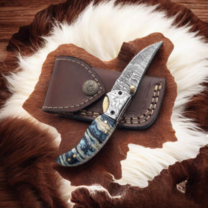 Handmade Damascus Pocket Knife with Epoxy Resin Handle | Arham Cutlery