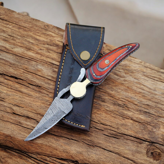 Handmade Damascus Pocket Knife with Exotic Wood Handle | Arham Cutlery