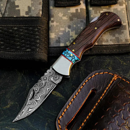 Handmade Damascus Pocket Knife with Wenge Wood Handle Arham Cutlery