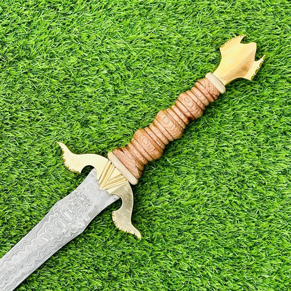 Handmade Damascus Steel Medieval Sword – 32” Viking Fantasy Replica with Leather Sheath | Arham Cutlery