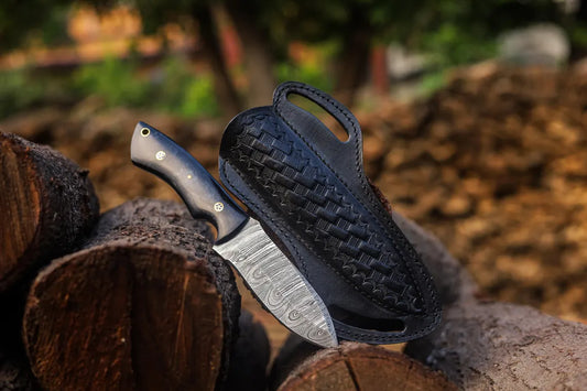 Handmade Damascus Steel Skinner Knife with Resin Handle & Leather Sheath | Arham Cutlery