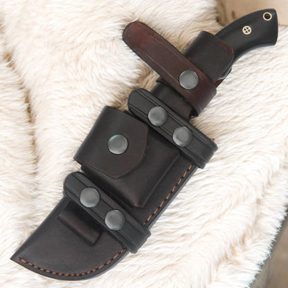 Handmade Damascus Tracker Knife – 10″ Survival Blade with Mosaic Pin & Premium Leather Sheath