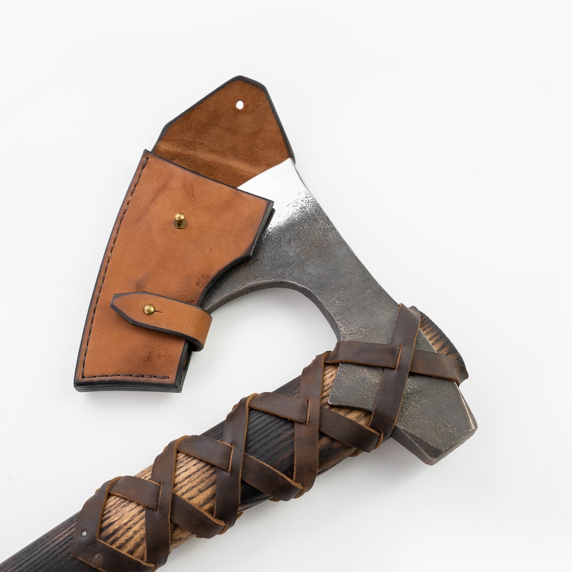 Traditional Viking Camp Axe with Hammer Back – Handmade Carbon Steel Forest Axe with Leather Sheath Arham Cutlery