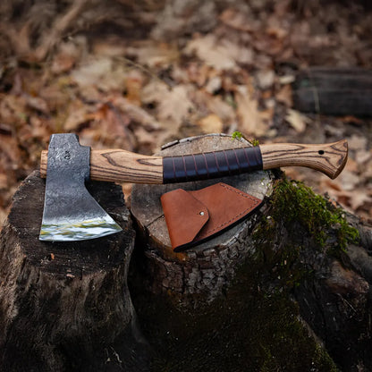 Outdoor Camp Axe with Hammer Back – Handmade Forest Hatchet with Leather Grip & Protective Case Arham Cutlery