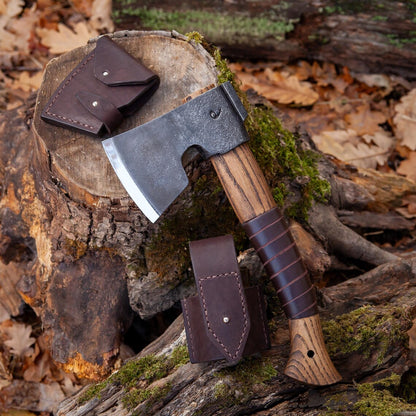 Scandinavian Short Handle Viking Axe – Handmade Finnish Bushcraft Hatchet with Leather Case Arham Cutlery