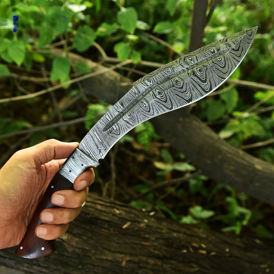 Handmade Full Tang Damascus Gurkha Kukri Knife with Leather Sheath – 16" Fixed Blade Survival & Hunting Knife Arham Cutlery
