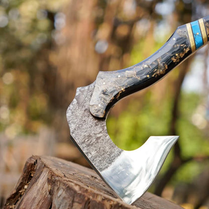 Custom Handmade Outdoor Hatchet with Turquoise Resin Handle | High Carbon Steel Bushcraft & Camping Axe Arham Cutlery