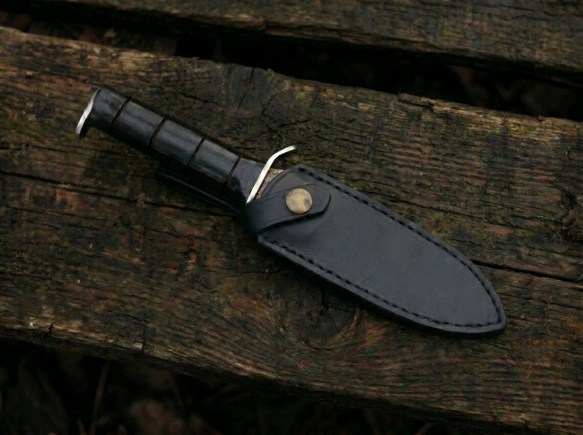 Custom Copper Damascus Fixed Blade Knife – Handmade Wooden Handle Hunting Knife with Leather Sheath Arham Cutlery