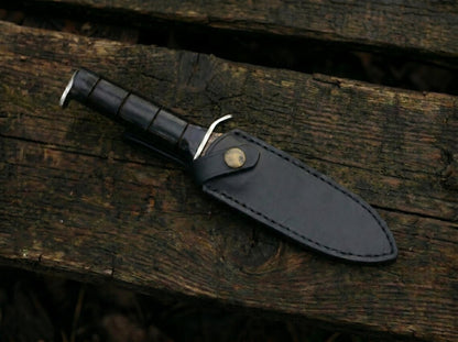 Custom Copper Damascus Fixed Blade Knife – Handmade Wooden Handle Hunting Knife with Leather Sheath Arham Cutlery