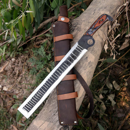 Arham Cutlery Handmade J2 Steel Bushcraft Machete – 21” Full Tang Blade with Hardwood Handle & Leather Sheath