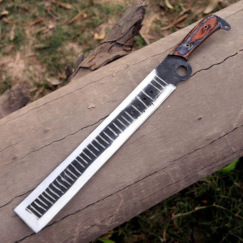 Arham Cutlery Handmade J2 Steel Bushcraft Machete – 21” Full Tang Blade with Hardwood Handle & Leather Sheath