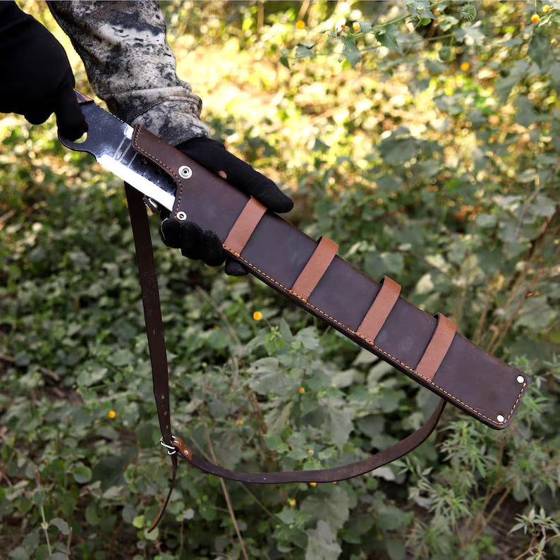 Arham Cutlery Handmade J2 Steel Bushcraft Machete – 21” Full Tang Blade with Hardwood Handle & Leather Sheath