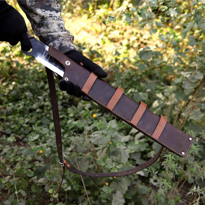 Arham Cutlery Handmade J2 Steel Bushcraft Machete – 21” Full Tang Blade with Hardwood Handle & Leather Sheath