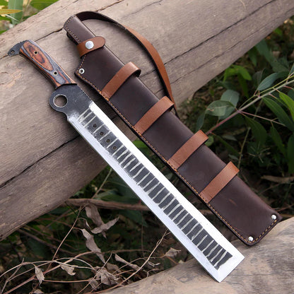 Arham Cutlery Handmade J2 Steel Bushcraft Machete – 21” Full Tang Blade with Hardwood Handle & Leather Sheath