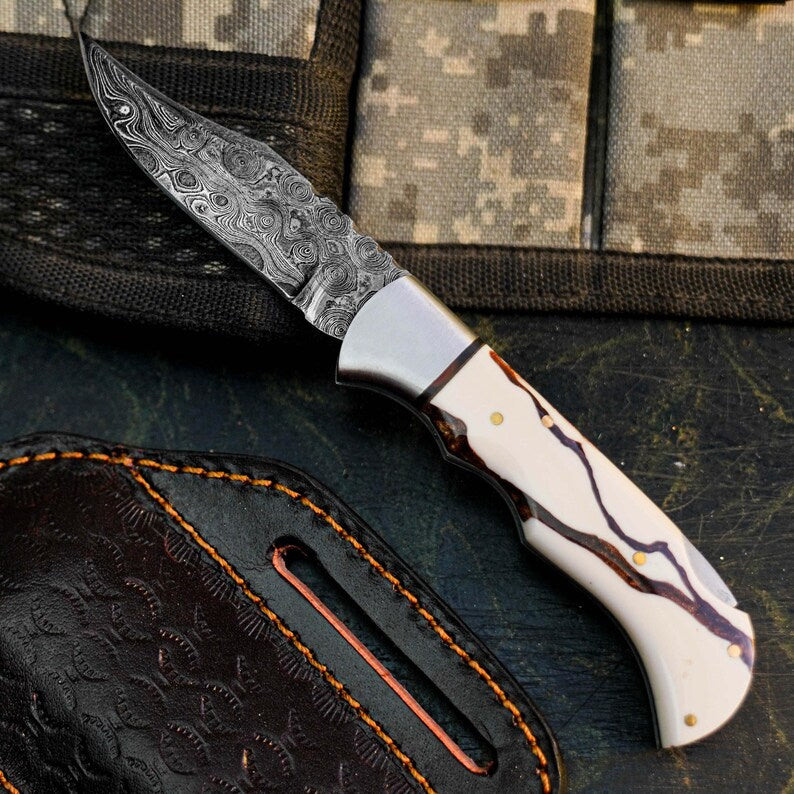 Handmade San Mai Damascus Knife with Resin Handle Arham Cutlery