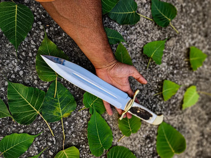 Handmade Stainless Steel Bowie Hunting Knife with Stag Handle & Leather Sheath | Arham Cutlery