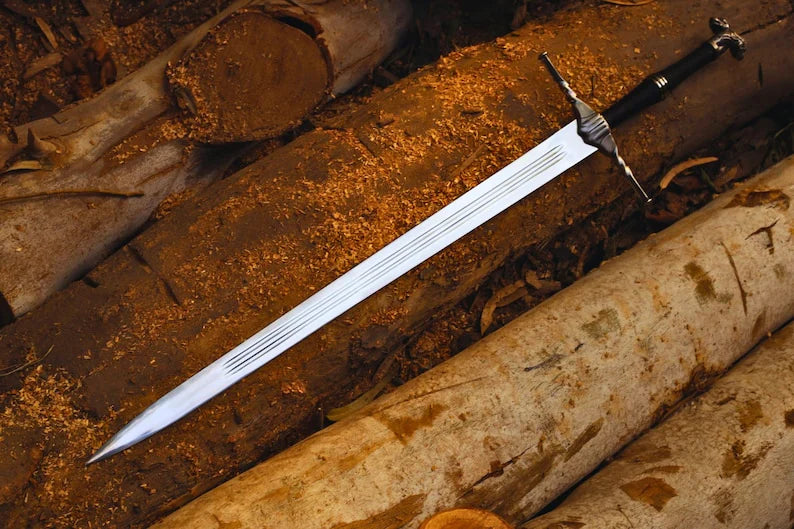 Handmade Witcher Inspired Stainless Steel Sword with Black Hardwood Scabbard – 43" Fantasy Collector Sword Arham Cutlery