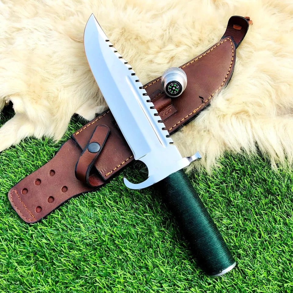Handmade Tactical Bowie Survival Knife – Full Tang Spring Steel Blade with Leather Sheath | Arham Cutlery