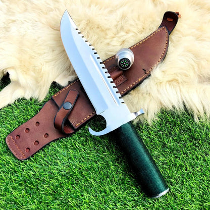 Handmade Tactical Bowie Survival Knife – Full Tang Spring Steel Blade with Leather Sheath | Arham Cutlery