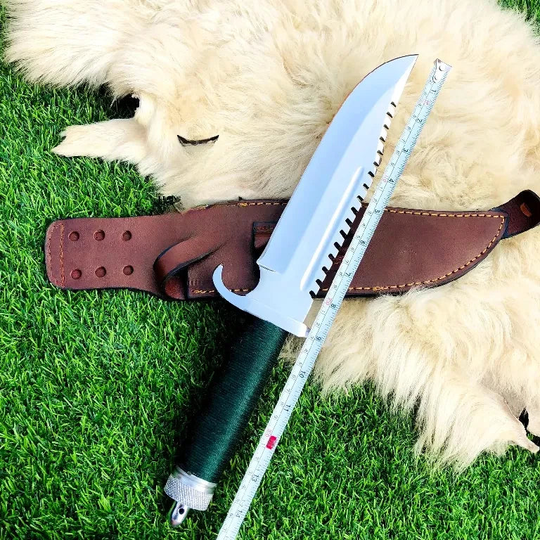 Handmade Tactical Bowie Survival Knife – Full Tang Spring Steel Blade with Leather Sheath | Arham Cutlery