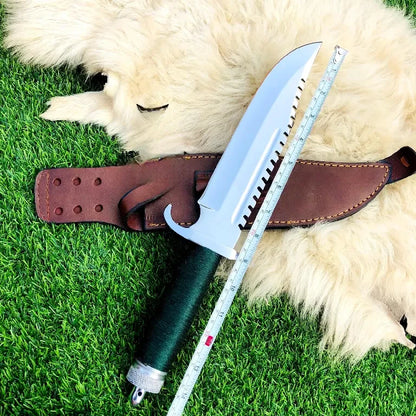 Handmade Tactical Bowie Survival Knife – Full Tang Spring Steel Blade with Leather Sheath | Arham Cutlery