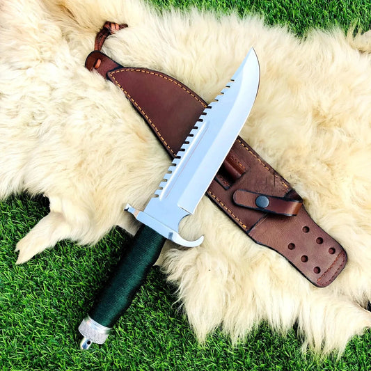 Handmade Tactical Bowie Survival Knife – Full Tang Spring Steel Blade with Leather Sheath | Arham Cutlery