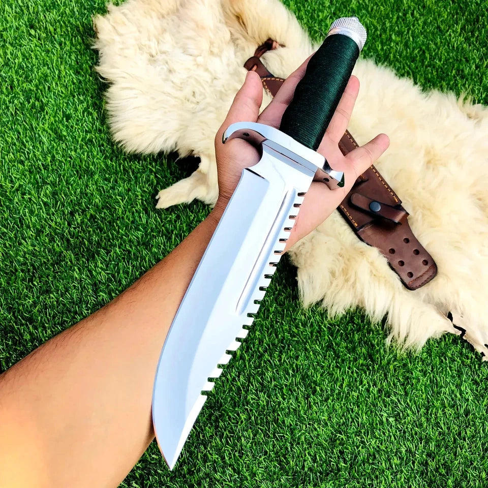 Handmade Tactical Bowie Survival Knife – Full Tang Spring Steel Blade with Leather Sheath | Arham Cutlery