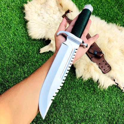 Handmade Tactical Bowie Survival Knife – Full Tang Spring Steel Blade with Leather Sheath | Arham Cutlery