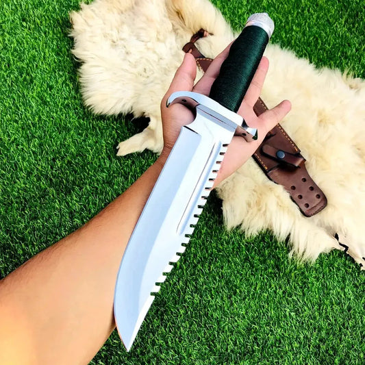 Handmade Tactical Bowie Survival Knife – Full Tang Spring Steel Blade with Leather Sheath | Arham Cutlery - Arham Cutlery