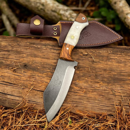 Handmade Tanto Bushcraft Knife – High Carbon Steel Full Tang Blade with Resin & Walnut Handle | Arham Cutlery