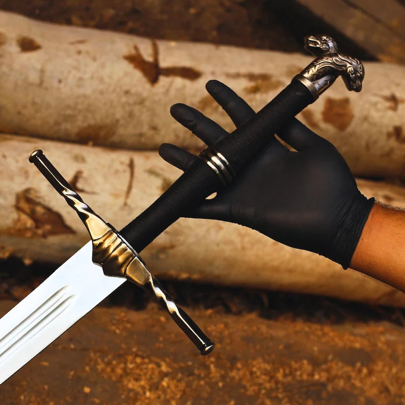 Handmade Witcher Inspired Stainless Steel Sword with Black Hardwood Scabbard – 43" Fantasy Collector Sword Arham Cutlery
