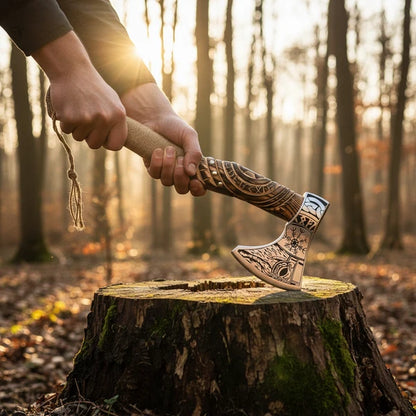 Carved Norse Axe with Engraved High Carbon Steel Head Arham Cutlery