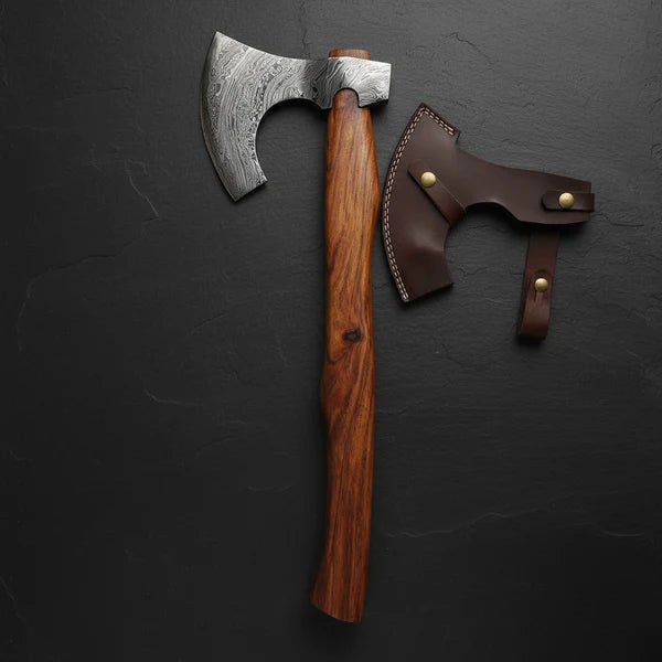 Damascus Steel Viking Bearded Axe with Natural Rosewood Grip Arham Cutlery
