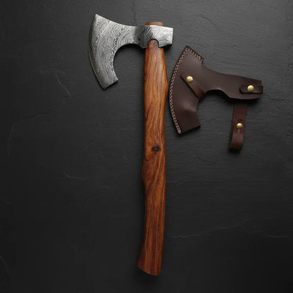 Damascus Steel Viking Bearded Axe with Natural Rosewood Grip Arham Cutlery