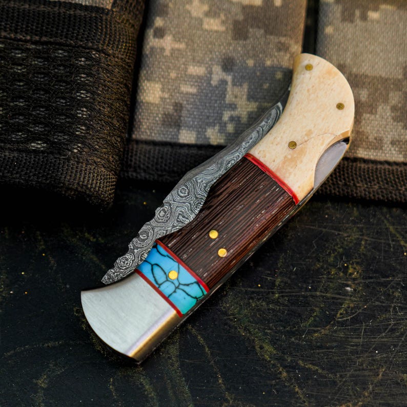 Handmade Damascus Knife with Camel Bone & Wenge Wood Handle Arham Cutlery