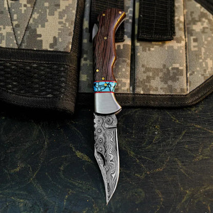 Handmade Damascus Pocket Knife with Wenge Wood Handle Arham Cutlery