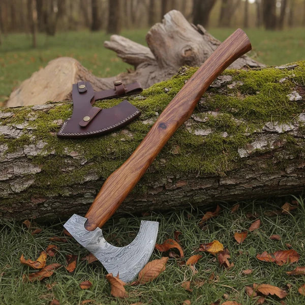 Damascus Steel Viking Bearded Axe with Natural Rosewood Grip Arham Cutlery
