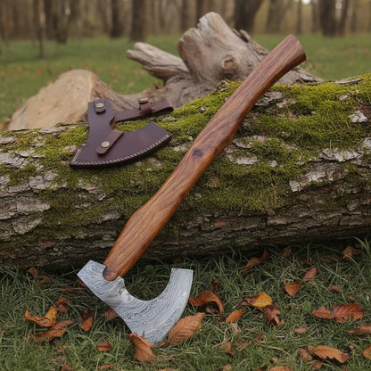 Damascus Steel Viking Bearded Axe with Natural Rosewood Grip Arham Cutlery