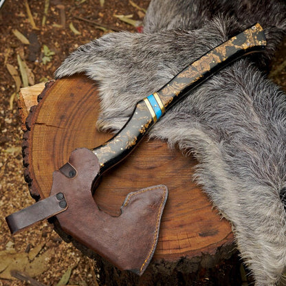 Custom Handmade Outdoor Hatchet with Turquoise Resin Handle | High Carbon Steel Bushcraft & Camping Axe Arham Cutlery