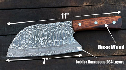 Premium Handmade Damascus Butcher Cleaver with Leather Sheath | Custom Full Tang Kitchen Chopper Knife Arham Cutlery
