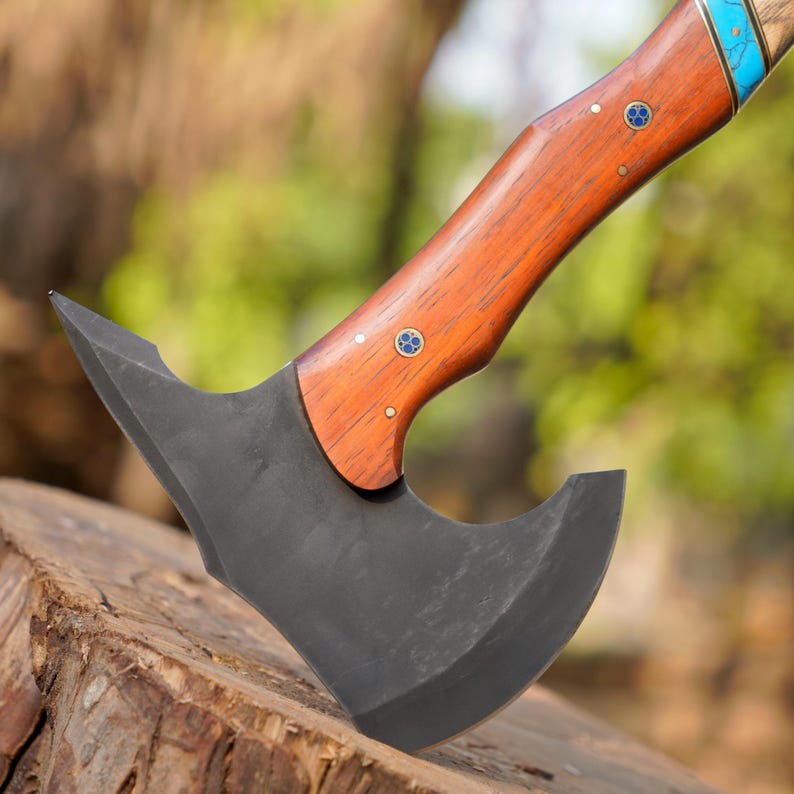Custom Handmade Bushcraft Axe with Ash & Paddock Wood Handle | 1095 High Carbon Steel Outdoor Hatchet Arham Cutlery