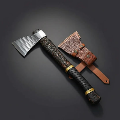 Viking Style Carbon Steel Axe with Leather Wrapped Handle and Sheath Arham Cutlery